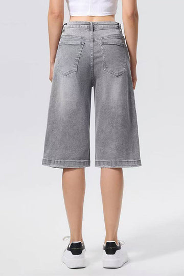 KATCH ME Classy Mid-Rise Asymmetrical Button Loose Straight Bermuda Shorts
